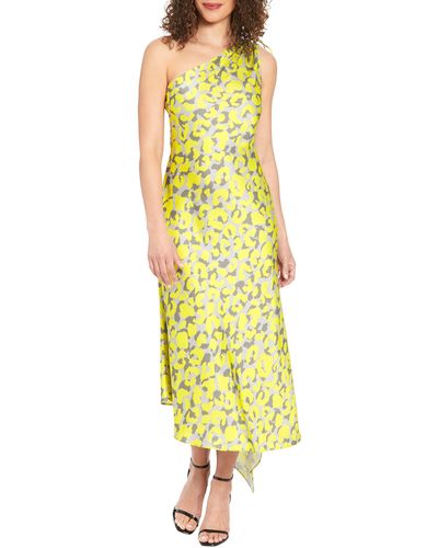 London Times Ruched Asymmetric One-shoulder Maxi Dress - Yellow