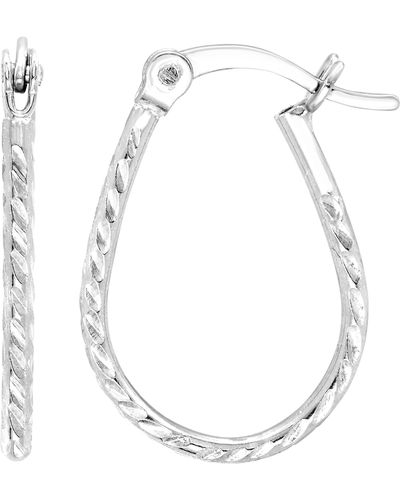 A.m. A & M Sterling Silver Twist Oval Hoop Earrings - White