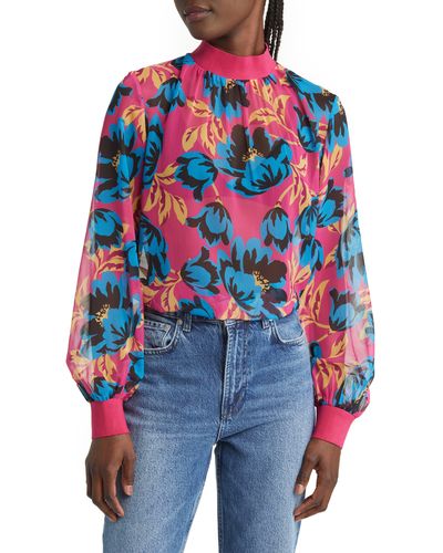 French Connection Eloise Floral Print Crinkled Blouse - Blue