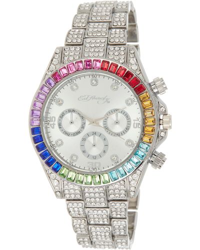 Ed Hardy Crystal Bracelet Strap Chronograph Watch - Gray
