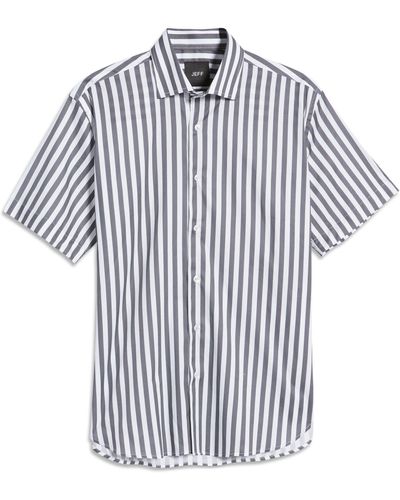JEFF Racetrack Stripe Short Sleeve Stretch Button-up Shirt In White At Nordstrom Rack
