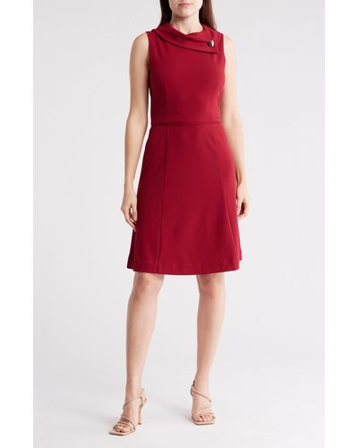 Tahari Envelope Neck Fit & Flare Dress - Red