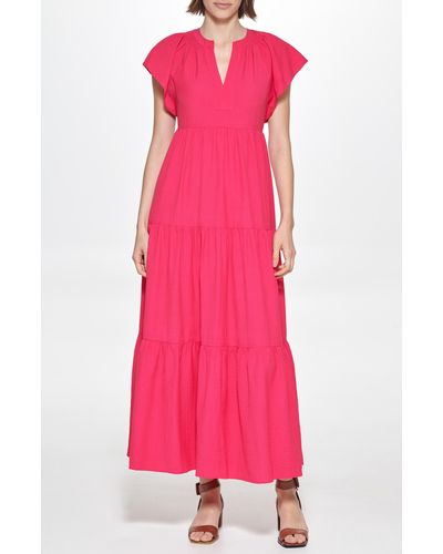 Calvin Klein Tiered Gauze Maxi Dress - Pink