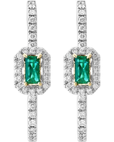 Effy Two-tone 14k Gold Emerald & Diamond Hoop Earrings - Green