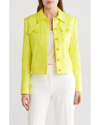 DKNY Textured Patch Pocket Crop Jacket - Yellow