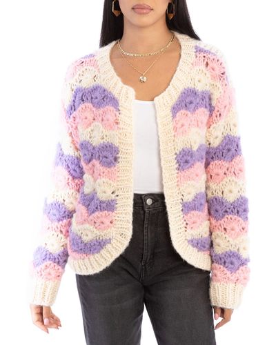 Saachi Pastel Crochet Knit Cardigan - Pink