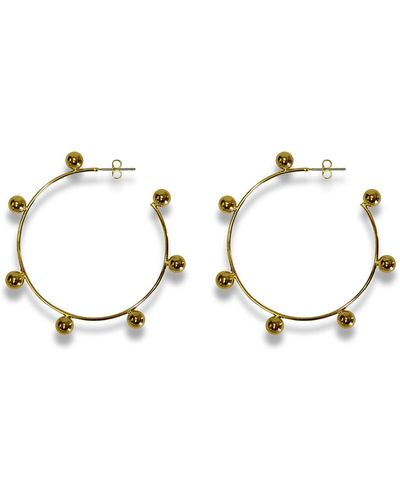 Liza Schwartz Gaga 18k Yellow Gold Plated Ball Beaded Hoop Earrings - Metallic