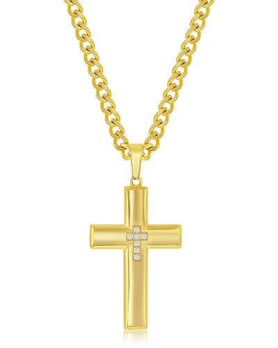 Black Jack Jewelry Cubic Zirconia Cross Pendant Necklace - Metallic