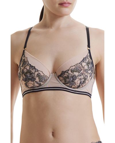 Hanky Panky Embroidered Mesh Underwire Bra - Brown