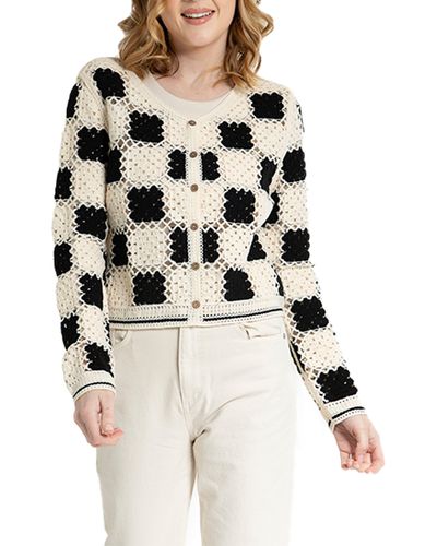 Saachi Checker Crochet Cardigan - White