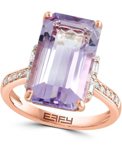 Effy 14k Rose Gold Emerald Cut Amethyst & Diamond Ring - Pink