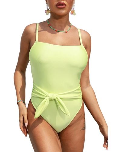 CUPSHE Romantic Garden Square Neck One-piece Swimsuit - Green