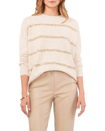 Vince Camuto Sequin Stripe Sweater - Natural