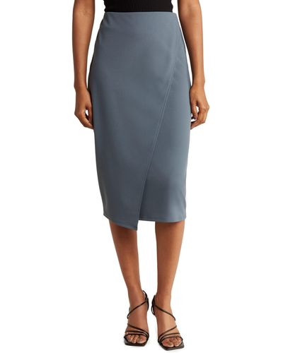 Nordstrom Microstretch Faux Wrap Pencil Skirt - Blue