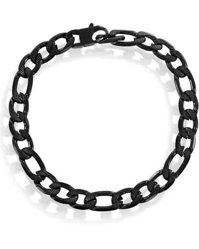 Black Jack Jewelry Textured 8mm Figaro Chain Bracelet - Black