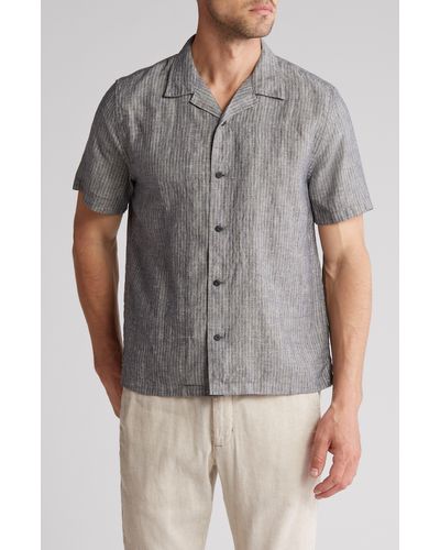 Vince Stripe Short Sleeve Hemp Button-up Camp Shirt - Gray