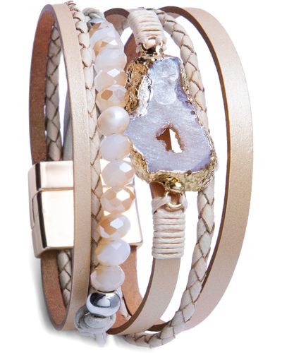 Saachi Agate & Freshwater Pearl Faux Leather Bracelet - Pink