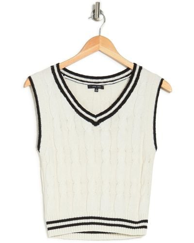 Love Tree Varsity Cable Knit Sweater Vest In Ivory At Nordstrom Rack - White