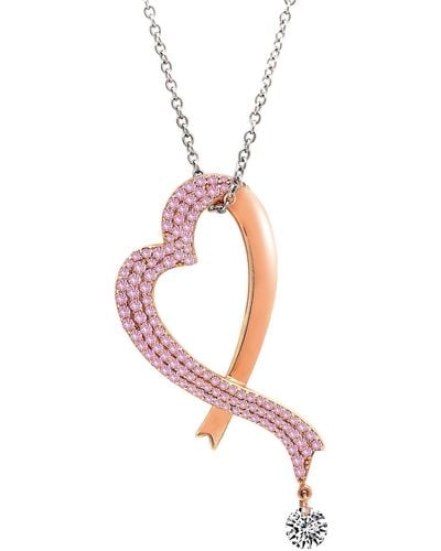 Lafonn Platinum & 18k Rose Gold Plated Sterling Silver Pave Pave Pink Ribbon Heart Pendant Necklace - Multicolor