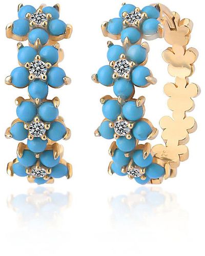 Gabi Rielle Vacay Dreamy Collection 14k Gold Plated Sterling Silver Turquoise And Crystal Encrusted Hoop Earrings - Blue