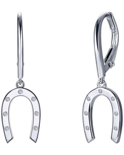 Lafonn Platinum Plated Sterling Silver Horseshoe Dangle Earrings - White