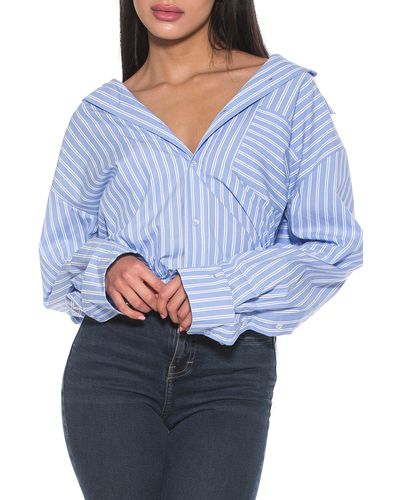 Alexia Admor Tammi Oversize Stripe Boyfriend Button-up Shirt - Blue