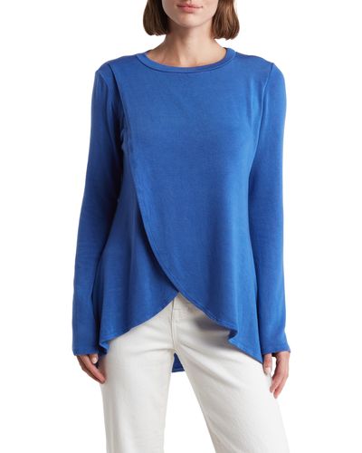 Go Couture Crossover Front Long Sleeve Top - Blue