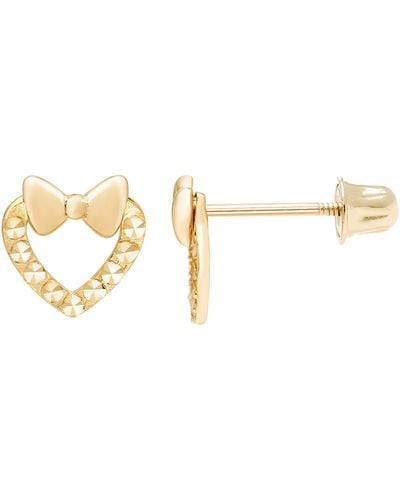 A.m. A & M 14k Gold Bow Heart Stud Earrings - Metallic