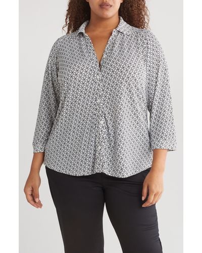 Adrianna Papell Geometric Shirt Jacket - Gray