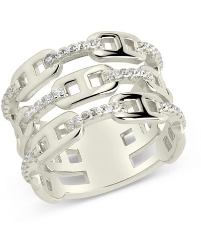 Sterling Forever Faux Stack Cz Station Chain Ring - White
