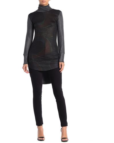 Go Couture Turtleneck High-low Tunic Sweater - Black