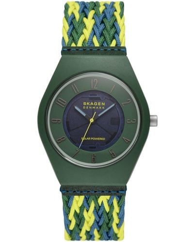 Skagen Sams Series Solar Powered Woven Strap Watch - Green