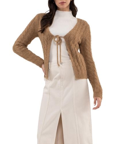 Blu Pepper Front Tie Cable Knit Cardigan - Natural