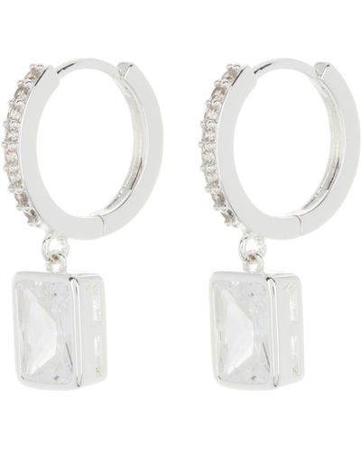 Anne Klein Cubic Zirconia Drop Huggie Hoop Earrings - White