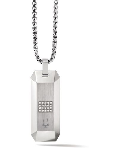 Bulova Stainless Steel Precisionist Diamond Pendant Necklace - White
