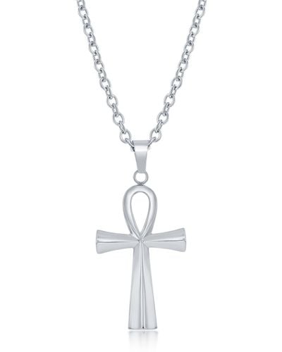 Black Jack Jewelry Ankh Cross Pendant Necklace - White
