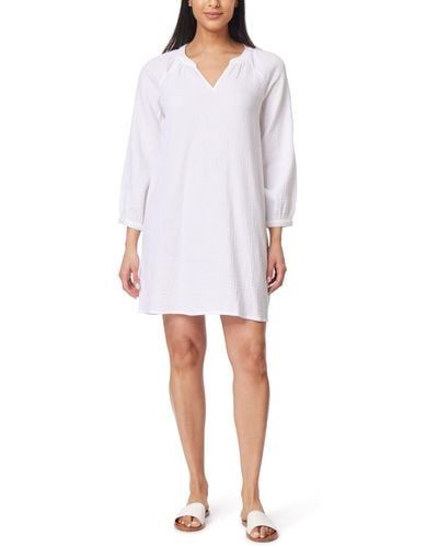 C&C California Harlow Long Sleeve Cotton Gauze Minidress - White