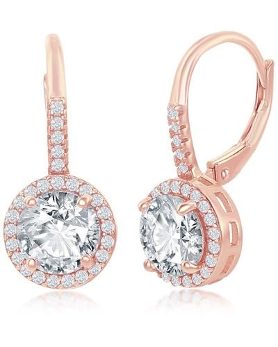 Simona 14k Rose Gold Plated Sterling Silver Round-cut Cz Halo Drop Earrings - Metallic