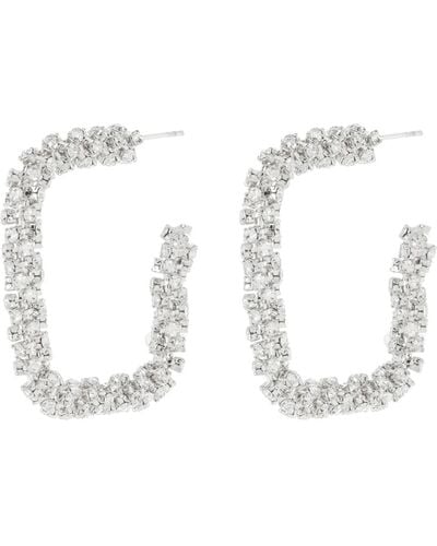 Tasha Pavé Crystal Square Hoop Earrings - White