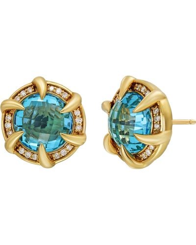 Bony Levy Iris 18k Yellow Gold Semiprecious Stone & Diamond Halo Stud Earrings - Blue