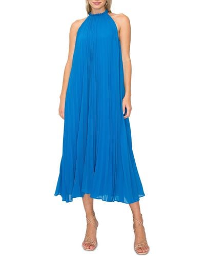 MELLODAY Pleat Trapeze Sleeveless Dress - Blue