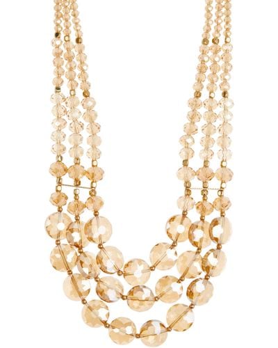 Natasha Couture Crystal Beaded Triple Row Layered Necklace - Metallic