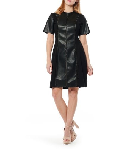 Gracia Short Sleeve Mixed Media A-line Dress - Black