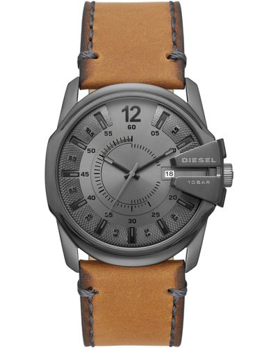 DIESEL Master Chief Quartz Leather Strap Watch - Gray
