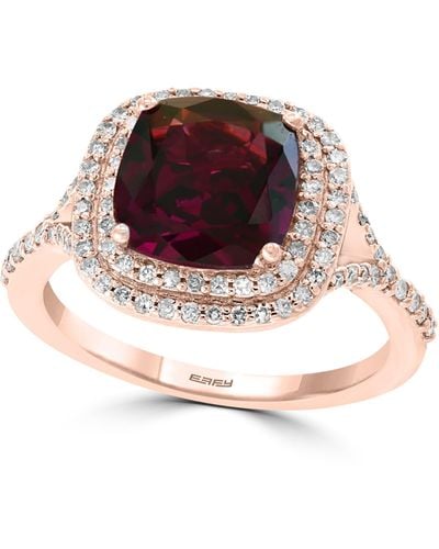Effy 14k Rose Gold Cushion Cut Rhodolite Diamond Halo Ring - Red