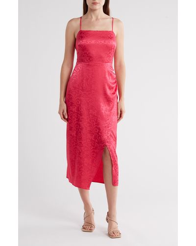 Connected Apparel Wrap Style Jacquard Dress - Red