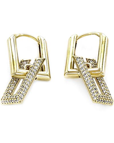 Panacea Pavé Crystal Link Drop Square Huggie Hoop Earrings - Metallic