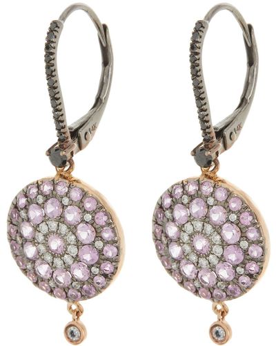 Meira T Diamond & Pink Sapphire Medallion Drop Earrings - White