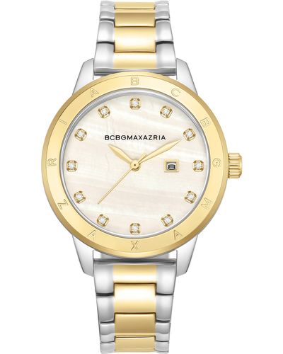 BCBGMAXAZRIA 3-hand Quartz Crystal Embellished Two-tone Bracelet Watch - Metallic