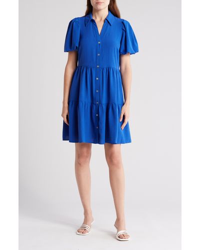 1.STATE Puff Sleeve Shirtdress - Blue